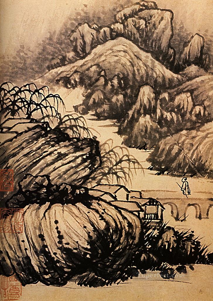 龍廟周辺でハイキングをする下尾 1707 年 繁体字中国語油絵